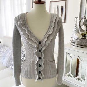 Banana Republic Button Ruffle Sweater Gray P/Small